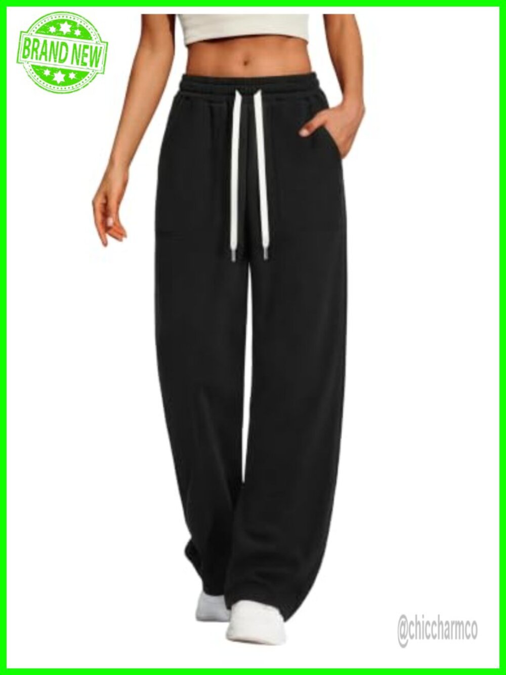 Wide Leg Sweatpants Baggy Drawstring Cotton Polyester